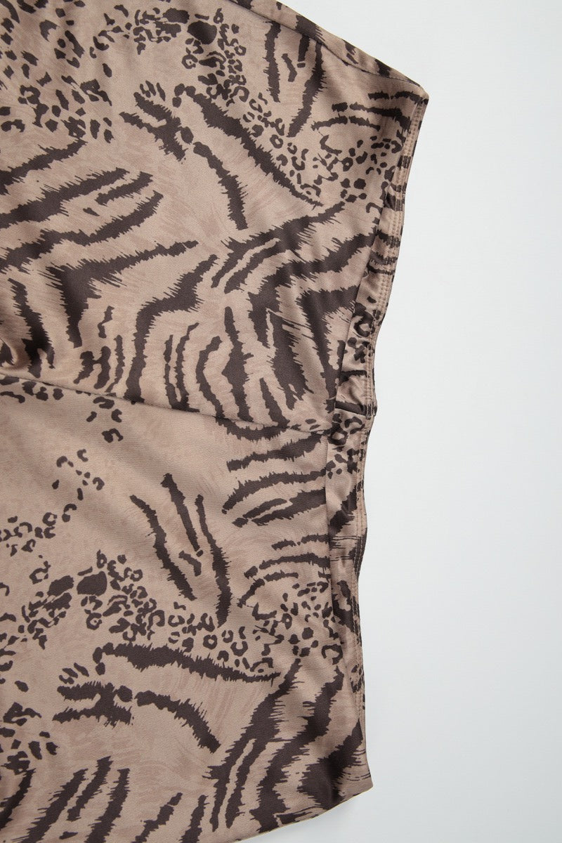 Sexy Tiger Print Cutout Backless Halter Top Shorts Set