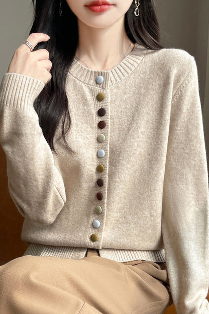 Color Button Solid Velvet Cardigan