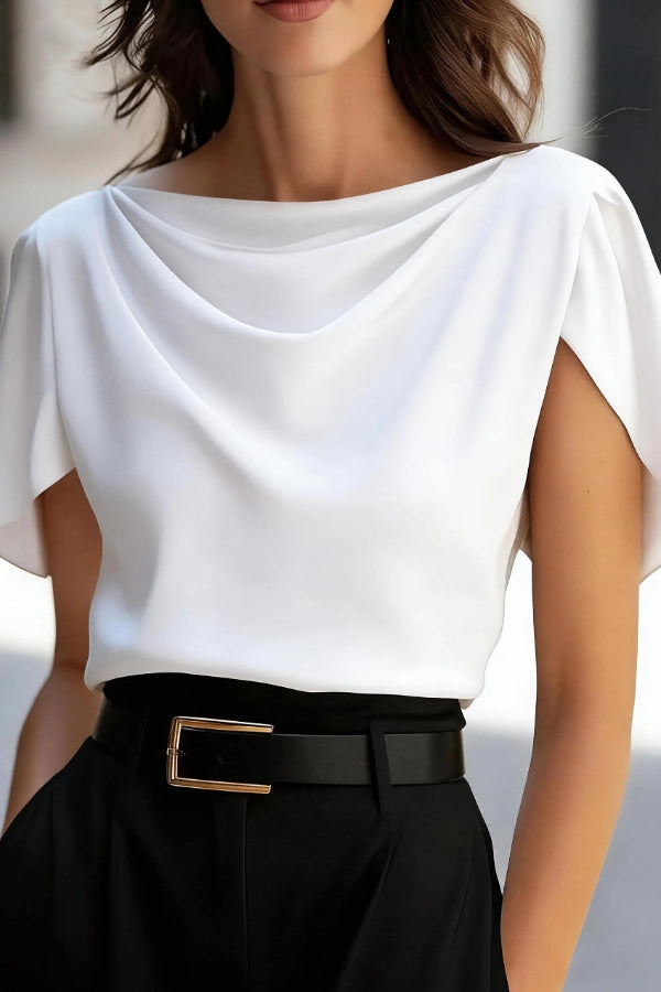 Solid Color Satin Drape Casual Loose Short-sleeved Top