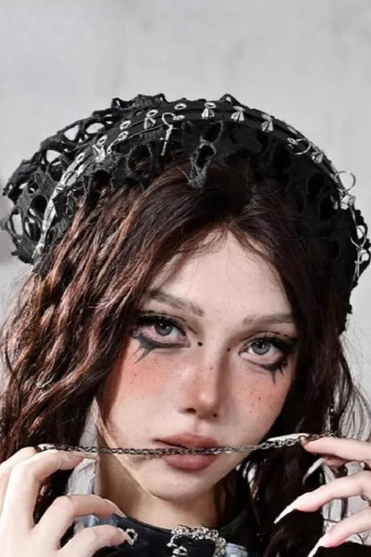 Harajuku Gothic Y2K Rivet Chain Butterfly Decorative Hat