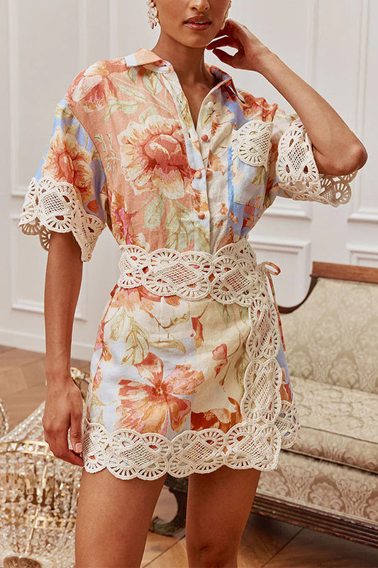 Amalfi Crochet Floral Linen Matching Set
