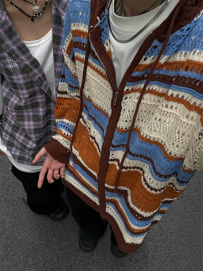 American Retro Dopamine Hollow Knit Cardigan