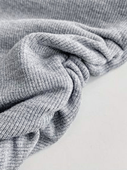 Solid Mock Neck Shirred Slim Long Sleeve Knit
