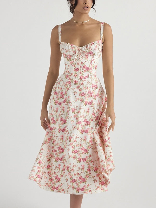 Ditsy Floral Print Breasted Midi Dress