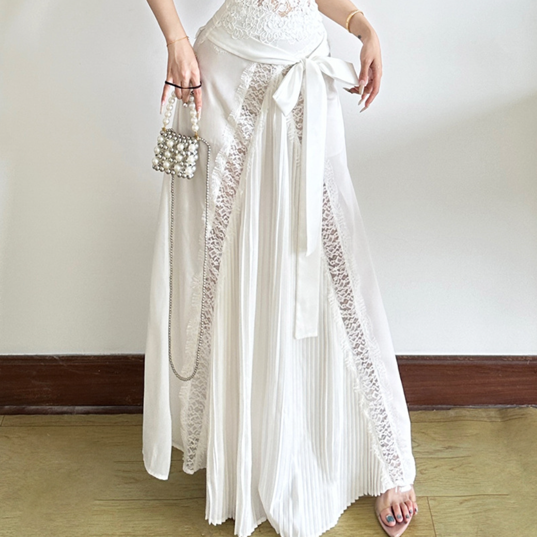 Lace patchwork bowknot maxi skirt  | Festival Outfits Women