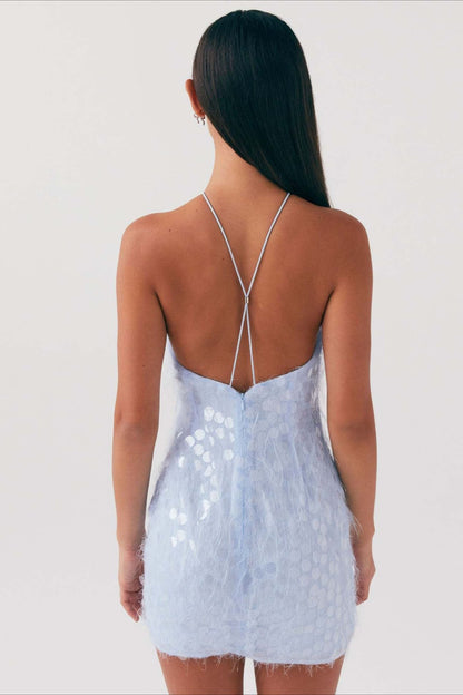 Backless Halter Sequin Lace Up Party Dress