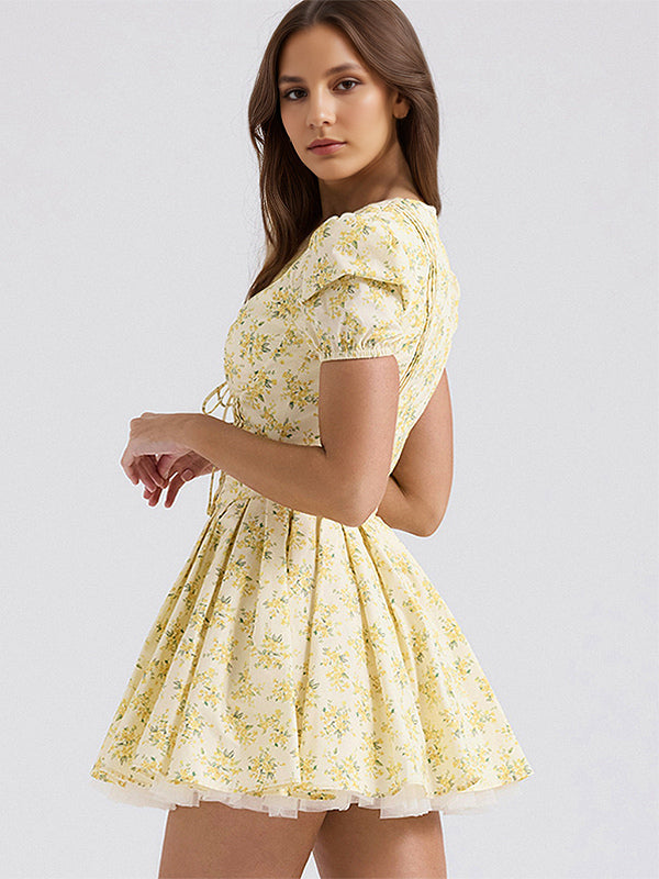 Floral Dress Mini Dresses In Butter Yellow With Short Sleeves And V-Neck For Summer 2026