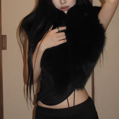 Fluffy irregular self tie shrug top  | Festival Outfits Women