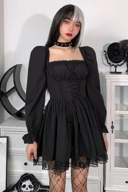 Lace Puff Sleeve Bandage Bodycon Mini Dress