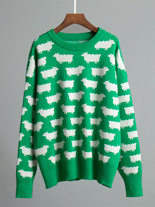 Alpaca print crew neck sweater