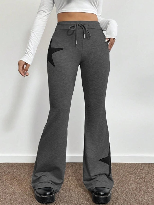Star Print Highly Elastic High Rise Drawstring Flare Leg Pants