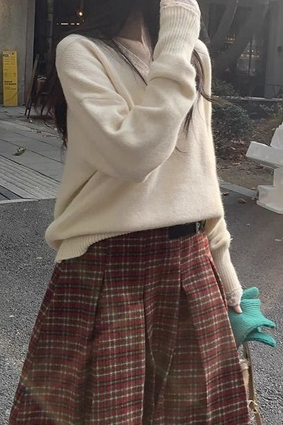 Plaid Wool Pleated Skirt