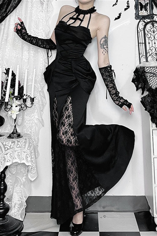 Lace Cross Mermaid Maxi Dress