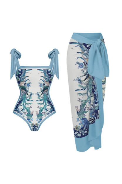 Traje de baño de una pieza con lazo reversible en los hombros, color azul Flaxmaker