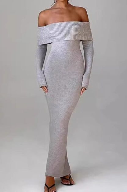 Off Shoulder Ribbed Sweater Dress