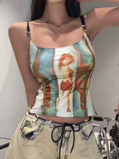 Portrait Print Slim Cami Top