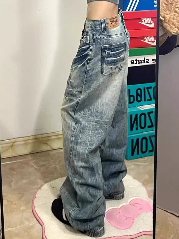 Washed Retro Straight Tube Boyfriend Jeans