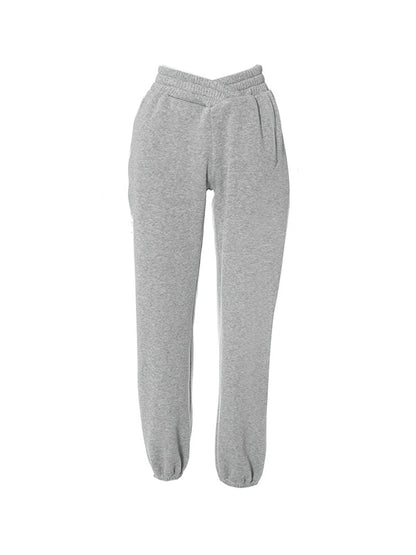 Solid Crossover Waist Bound Feet Sweatpants