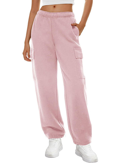 Solid Multi Pocket Elastic Waist Sweatpants