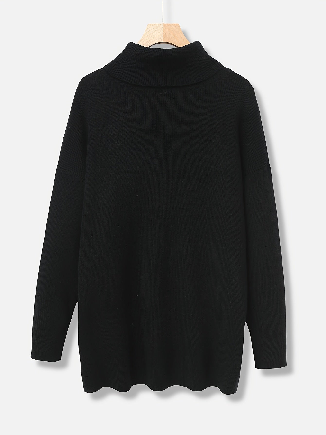 Jersey de punto de cuello alto extragrande para mujer en color liso | Ideal para otoño/invierno