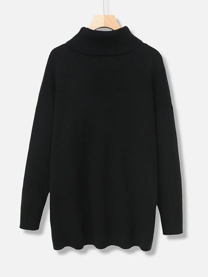 Jersey de punto de cuello alto extragrande para mujer en color liso | Ideal para otoño/invierno