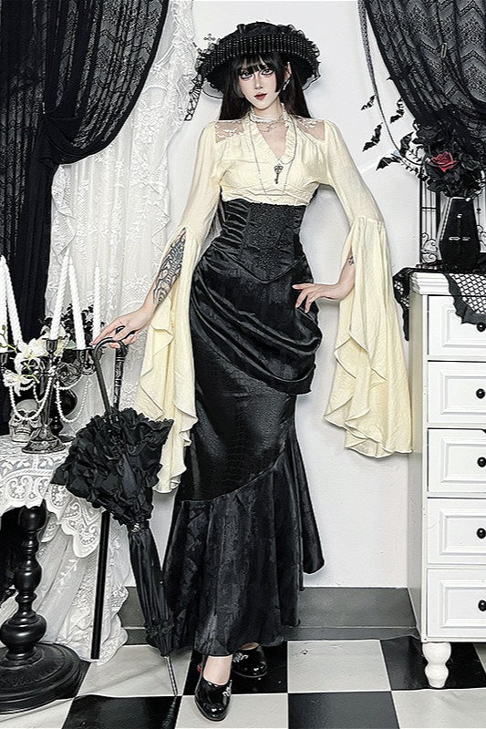 Gothic Halter Cross Backless Skirt