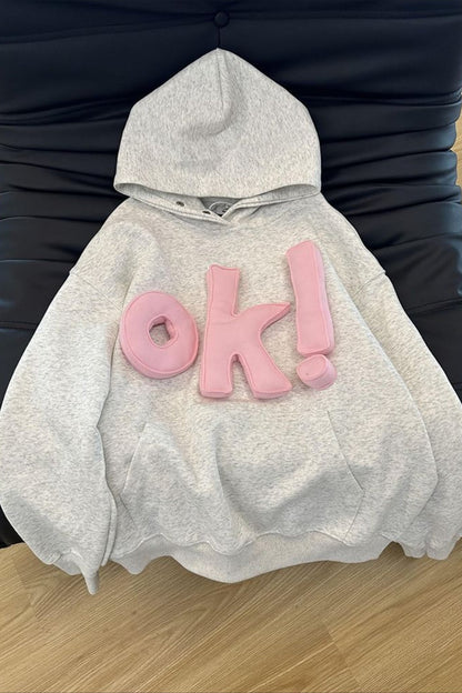3D OK Letter Print Hoodie