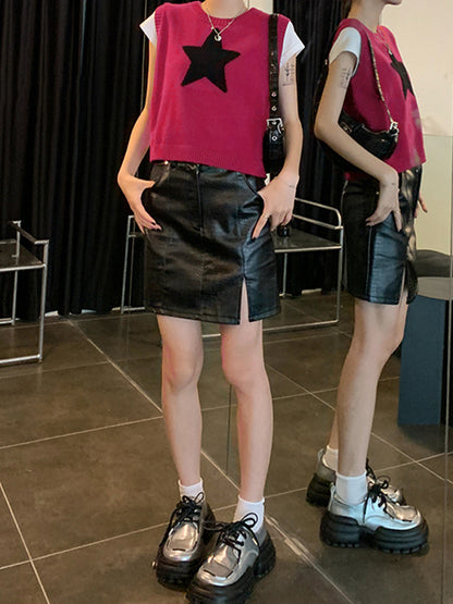 Star Jacquard Crew Neck Cropped Sweater Vest