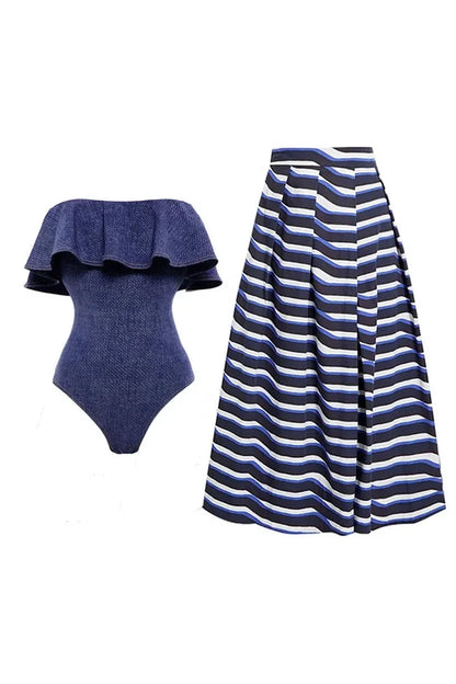 Conjunto de traje de baño de una pieza con bandeau de mezclilla