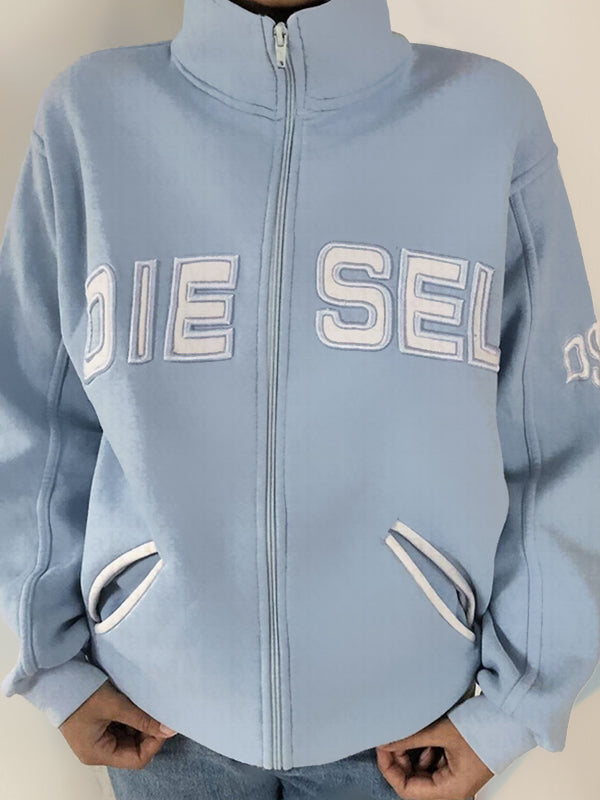 Fresh Blue Letter Embroidery Embellished Jacket