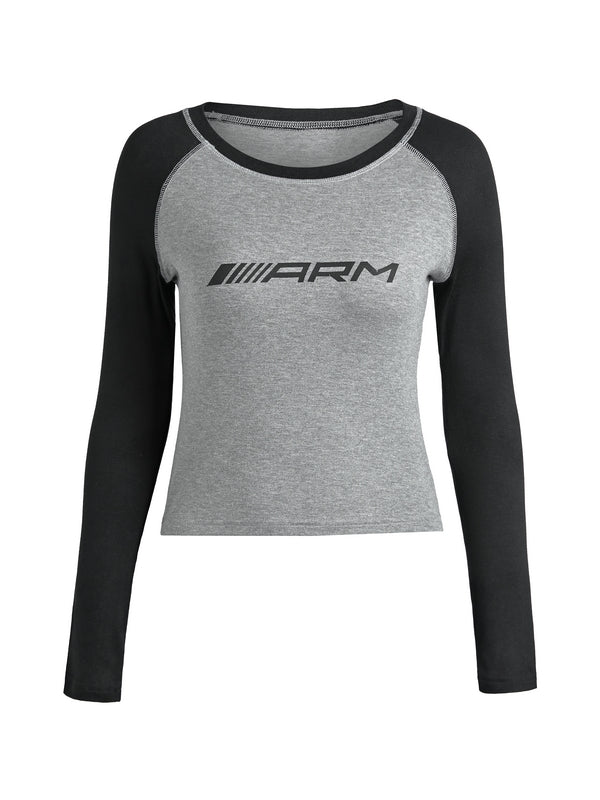 Raglan Contrast Color Slim Long Sleeve Tee