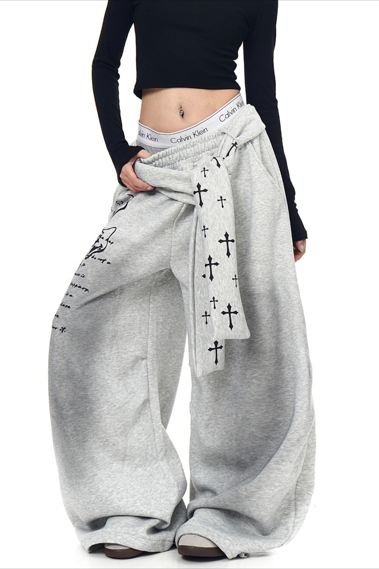 Punk Gradient Cross Fleece Wide Pants