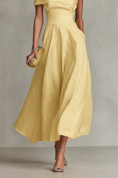 Chic One-Shoulder A-Line Midi Dress with Pockets