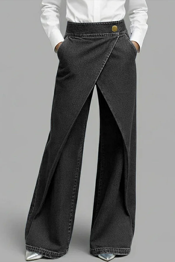 Stylish High-waisted Crossover Placket Pocket Casual Jeans