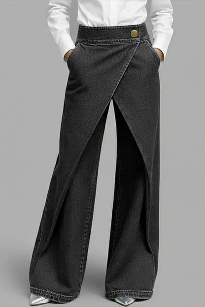 Stylish High-waisted Crossover Placket Pocket Casual Jeans