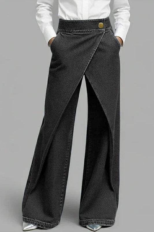 Stylish High-waisted Crossover Placket Pocket Casual Jeans