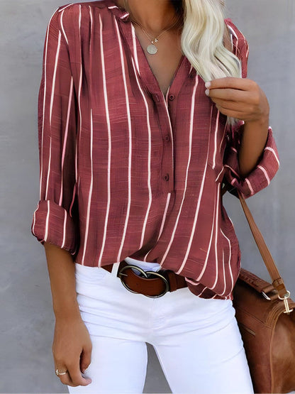 Blusa de rayas con mangas dobladas y botones para mujer | Ideal para primavera/verano