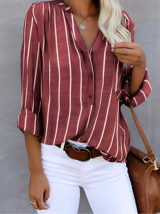Blusa de rayas con mangas dobladas y botones para mujer | Ideal para primavera/verano