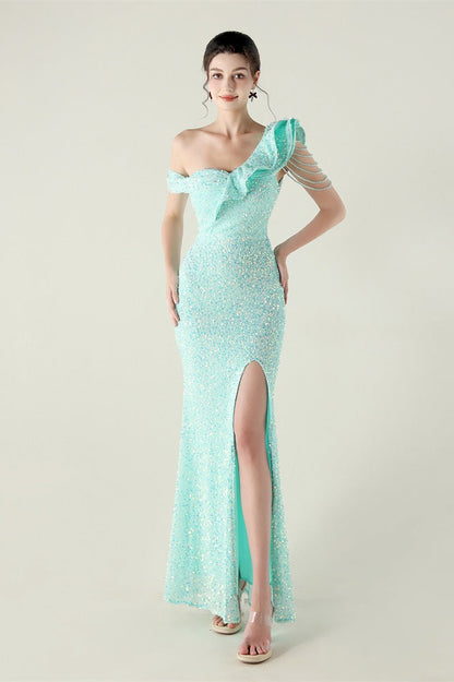 Draped One Shoulder Ruffle Formal Dress