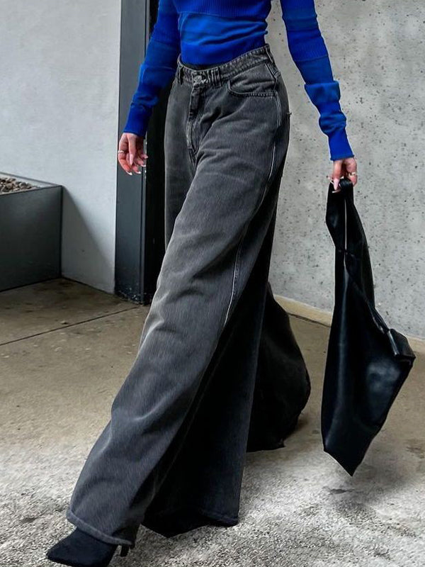 Floor Mopping Gray Niche Versatile Flare Jeans