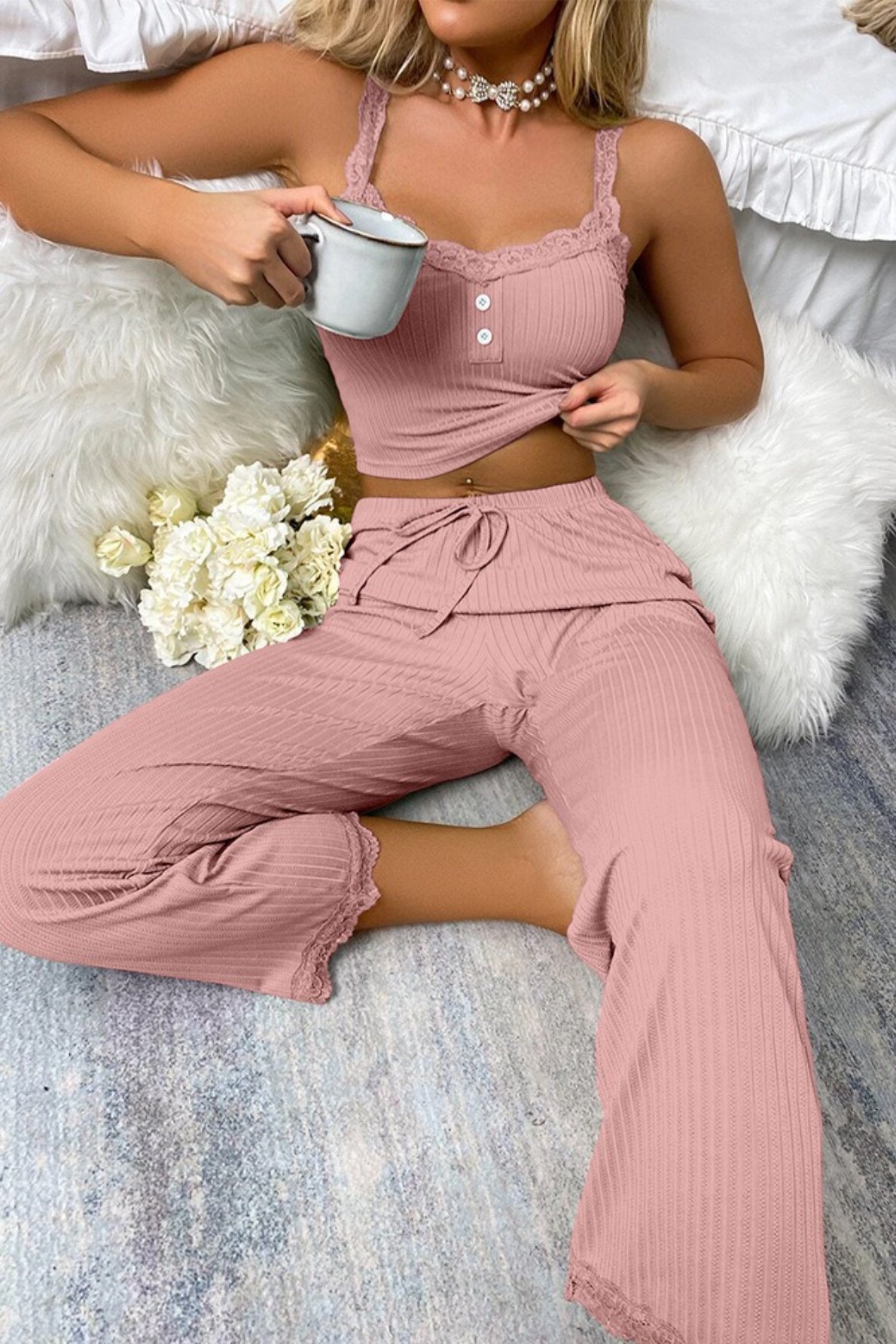 Sexy Lace Bralette Lounge Pants Pajama Sets