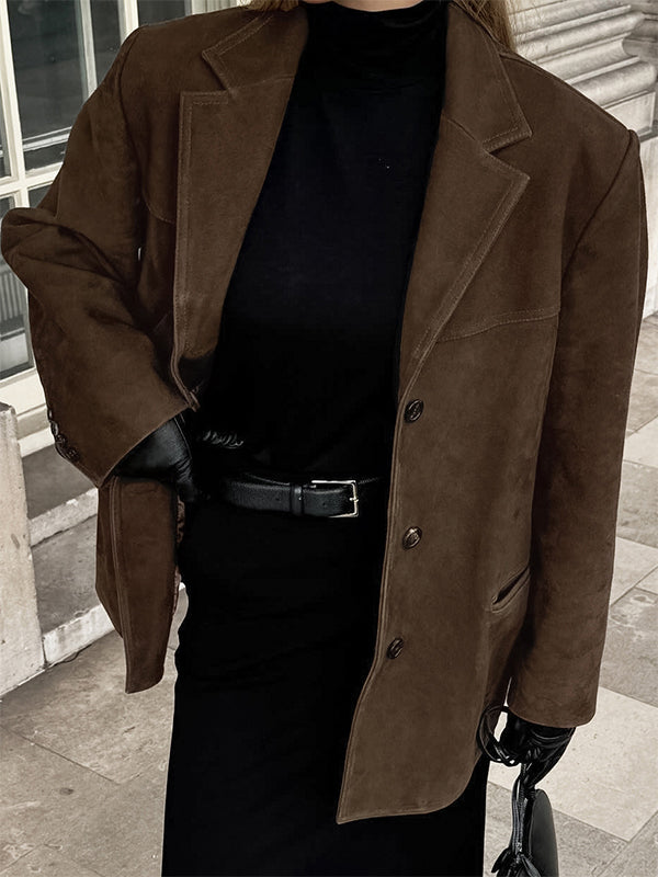 Nubuck Vintage Lapel Loose Suede Jacket