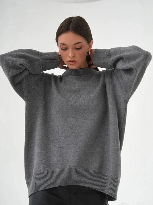 Jersey de punto de cuello redondo extragrande para mujer | Ideal para otoño/invierno