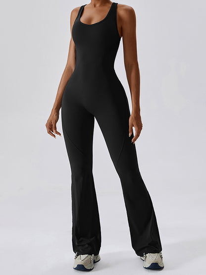 Solid Backless U Neck Jumpsuit