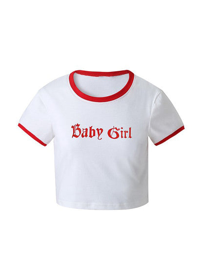 White Y2k Baby Girl Short Sleeve Crop Top