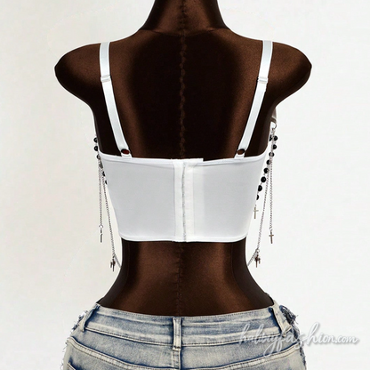 Metal chain beaded corset cami top