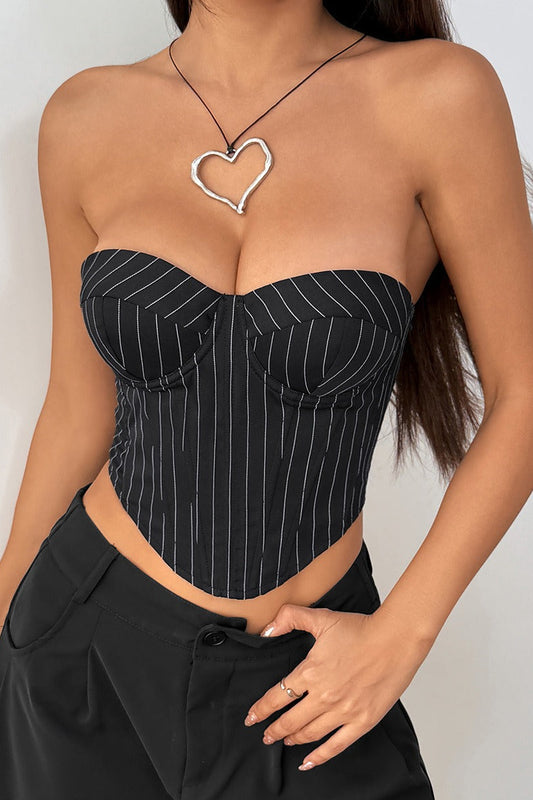 Tie Corset Woven Stripe Chic Crop Top