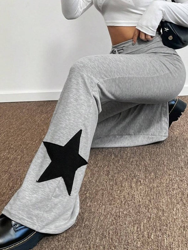 Star Print Highly Elastic High Rise Drawstring Flare Leg Pants