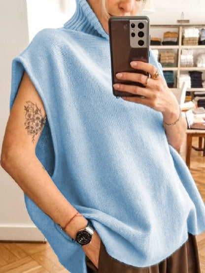Solid High Neck Loose Sweater Vest