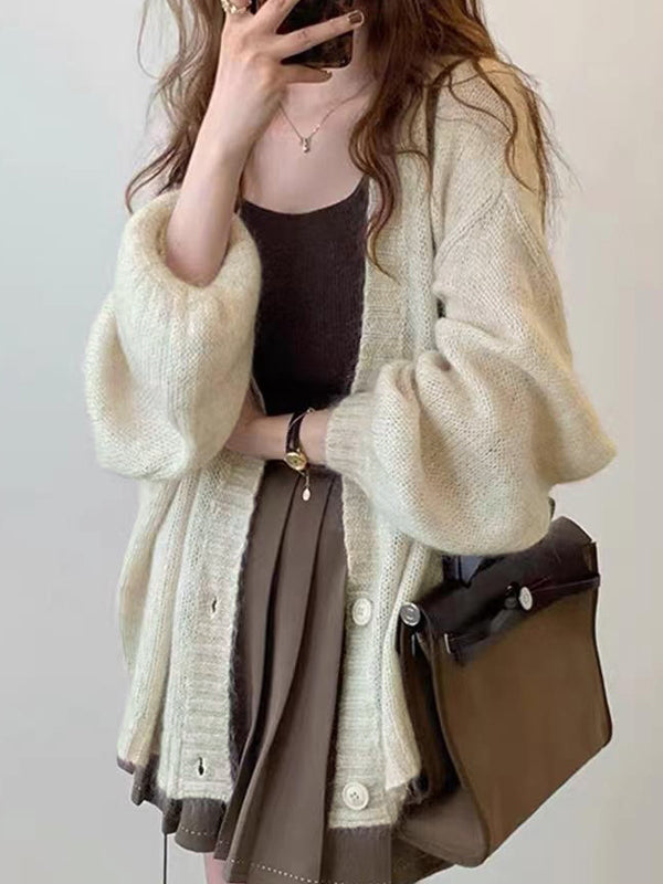 Mohair Solid Lantern Sleeve Baggy Cardigan